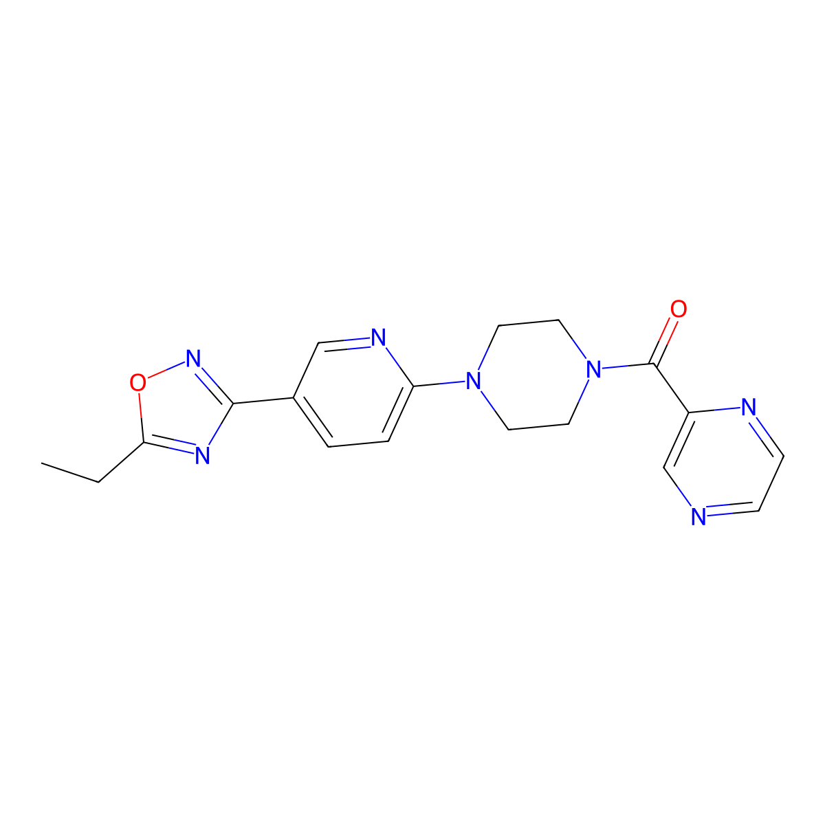 (4-(5-(5-Ethyl-1,2,4-oxadiazol-3-yl)pyridin-2-yl)piperazin-1-yl)(pyrazin-2-yl)methanone molecular structure, CAS 1235096-70-4