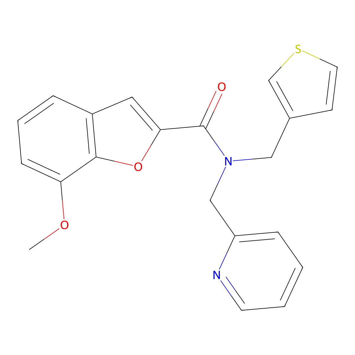 7-methoxy-N-(pyridin-2-ylmethyl)-N-(thiophen-3-ylmethyl)benzofuran-2-carboxamide molecular structure, CAS 1235097-72-9