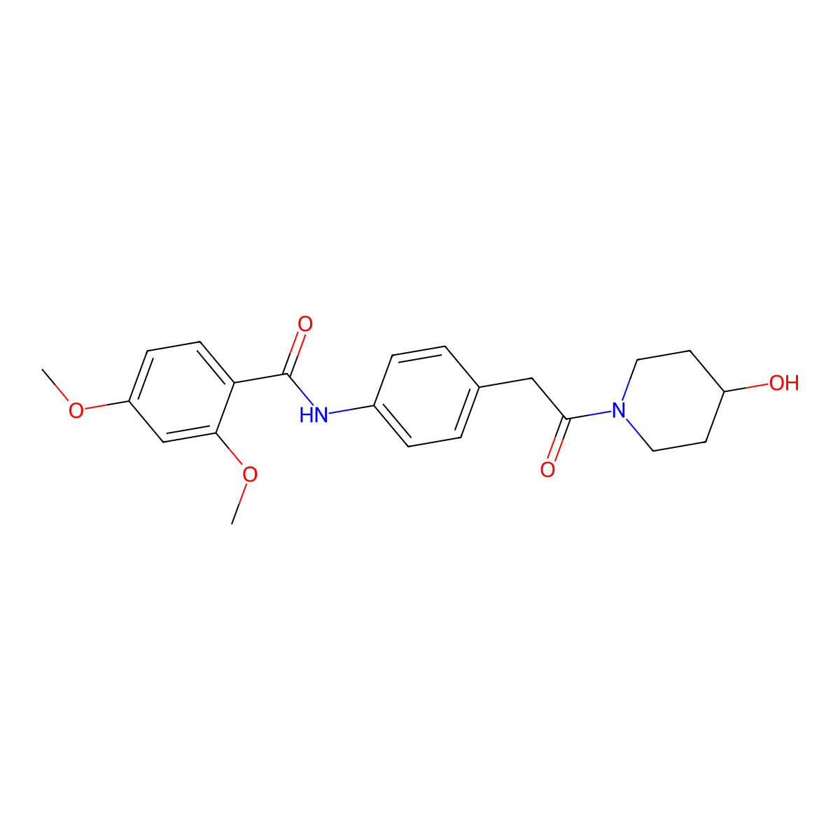 N-(4-(2-(4-hydroxypiperidin-1-yl)-2-oxoethyl)phenyl)-2,4-dimethoxybenzamide molecular structure, CAS 1235098-63-1