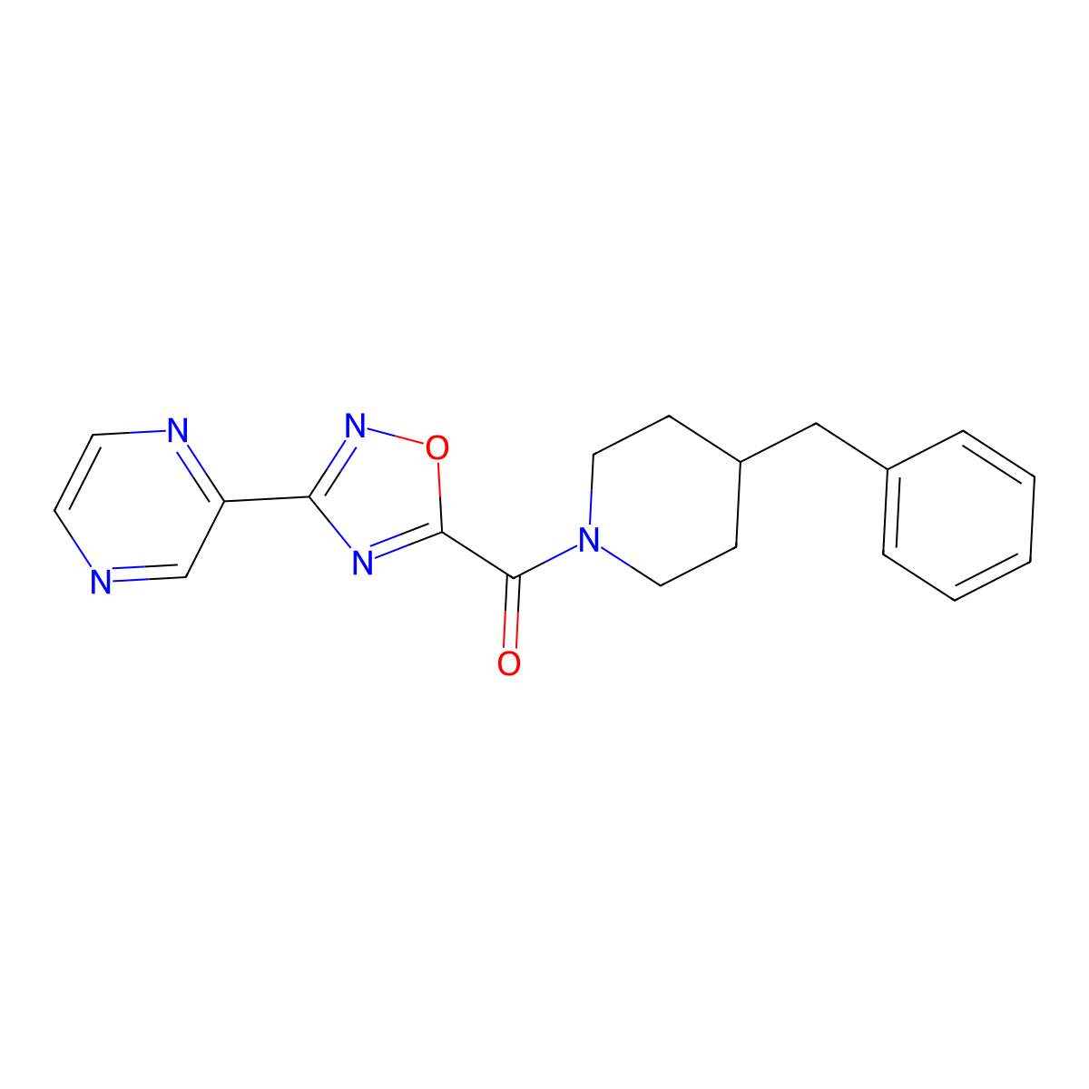(4-Benzylpiperidin-1-yl)(3-(pyrazin-2-yl)-1,2,4-oxadiazol-5-yl)methanone molecular structure, CAS 1235098-71-1