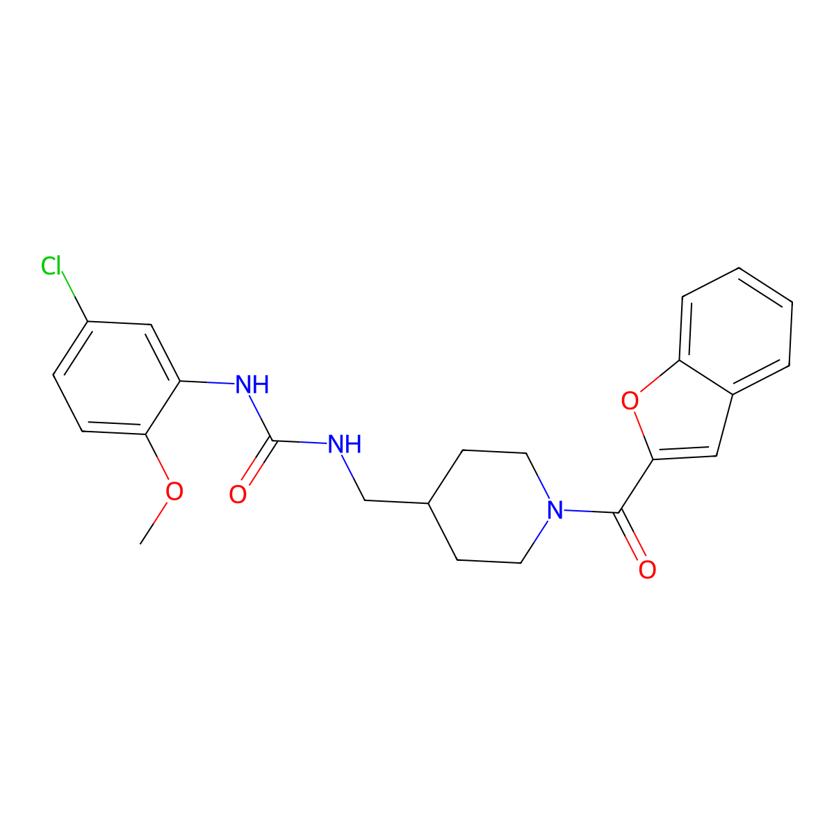 1-((1-(Benzofuran-2-carbonyl)piperidin-4-yl)methyl)-3-(5-chloro-2-methoxyphenyl)urea molecular structure, CAS 1235098-79-9
