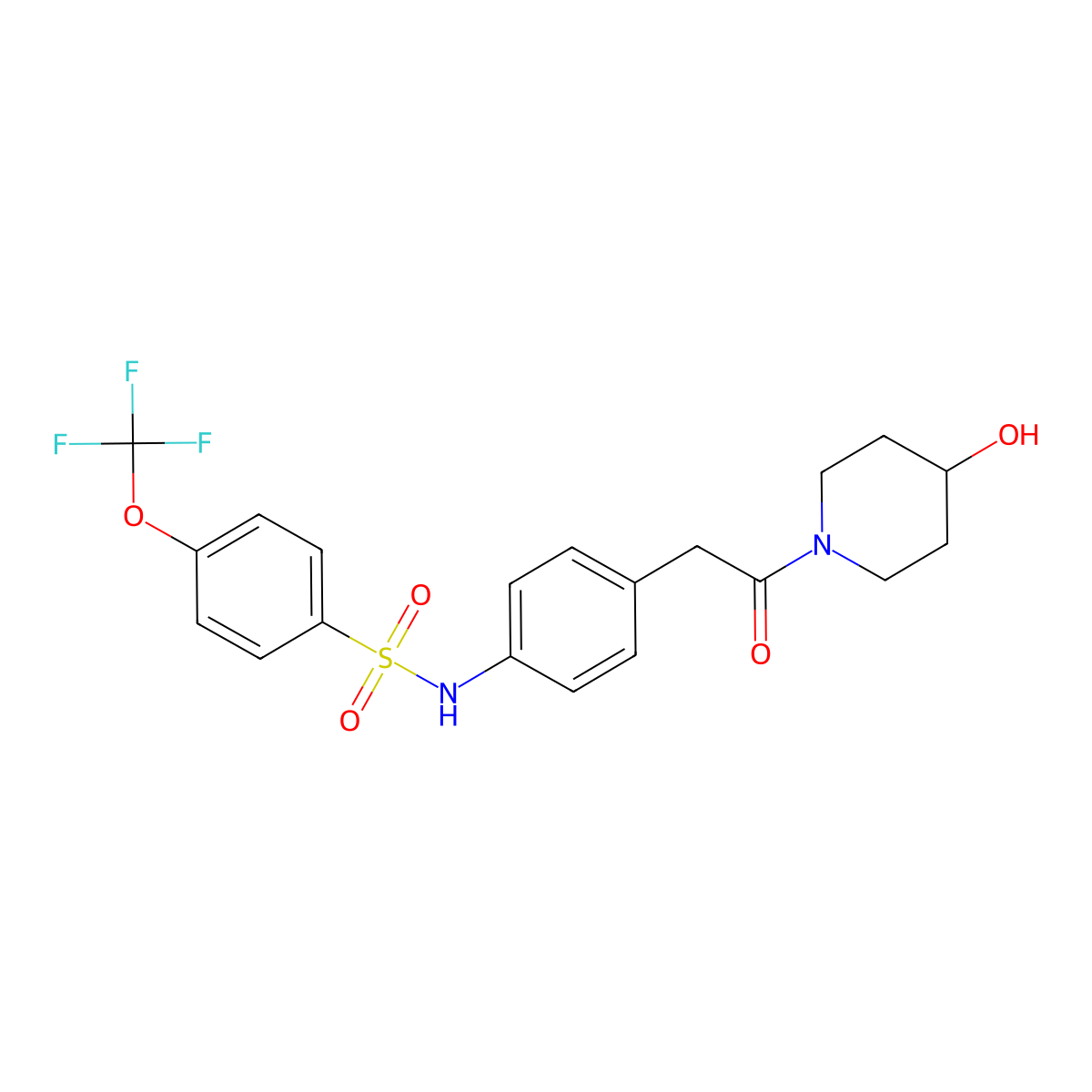 N-(4-(2-(4-hydroxypiperidin-1-yl)-2-oxoethyl)phenyl)-4-(trifluoromethoxy)benzenesulfonamide molecular structure, CAS 1235098-84-6