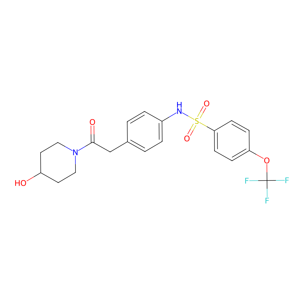 N-(4-(2-(4-hydroxypiperidin-1-yl)-2-oxoethyl)phenyl)-4-(trifluoromethoxy)benzenesulfonamide molecular structure, CAS 1235098-84-6