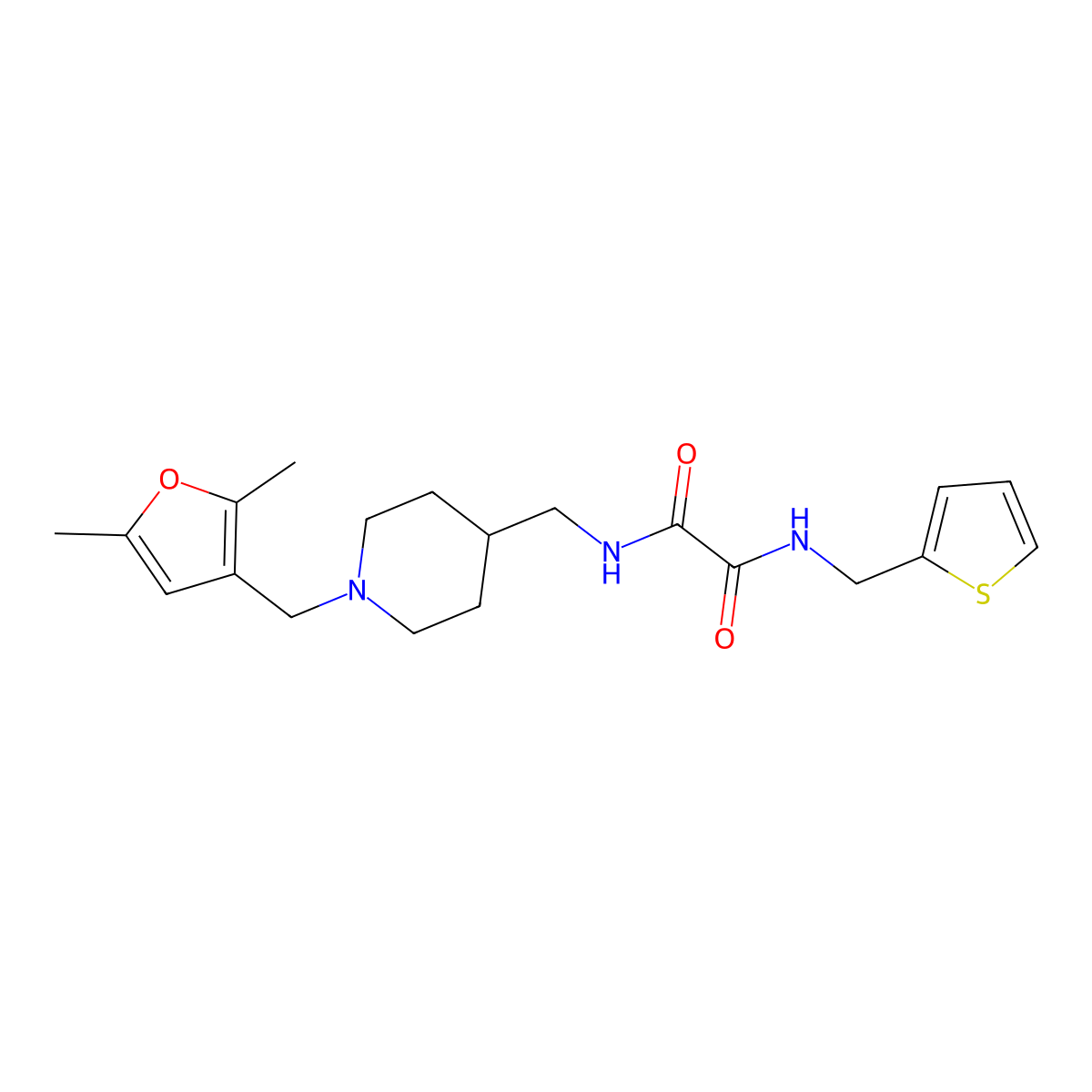N1-((1-((2,5-dimethylfuran-3-yl)methyl)piperidin-4-yl)methyl)-N2-(thiophen-2-ylmethyl)oxalamide molecular structure, CAS 1235098-98-2