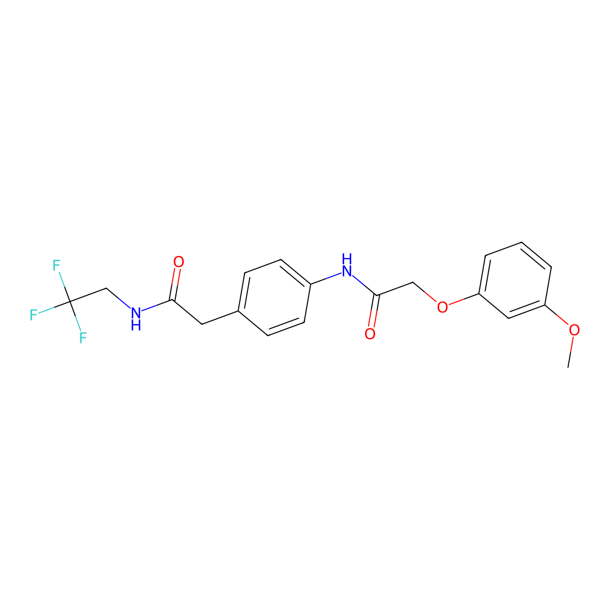2-(3-methoxyphenoxy)-N-(4-(2-oxo-2-((2,2,2-trifluoroethyl)amino)ethyl)phenyl)acetamide molecular structure, CAS 1235099-22-5
