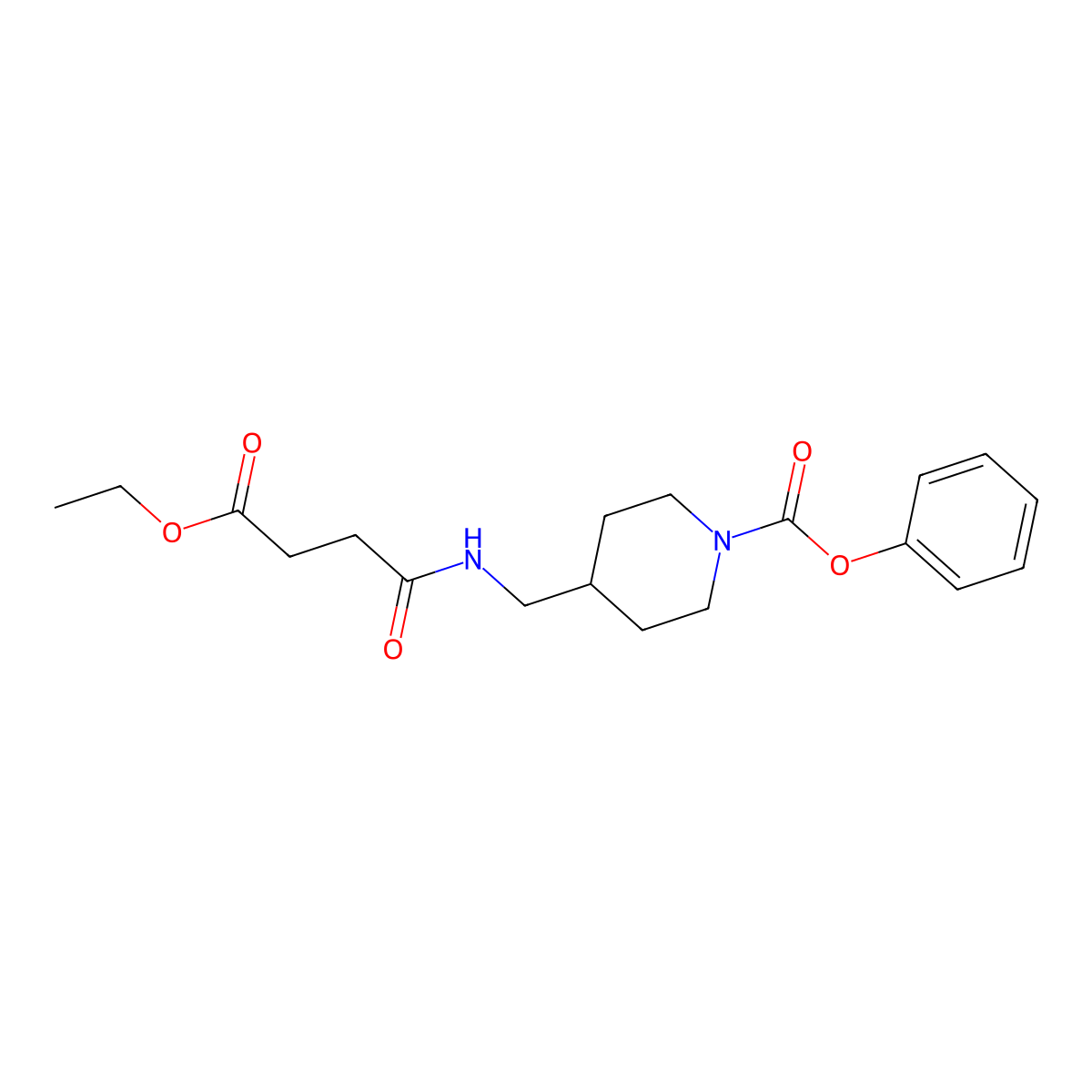 Phenyl 4-((4-ethoxy-4-oxobutanamido)methyl)piperidine-1-carboxylate molecular structure, CAS 1235099-47-4