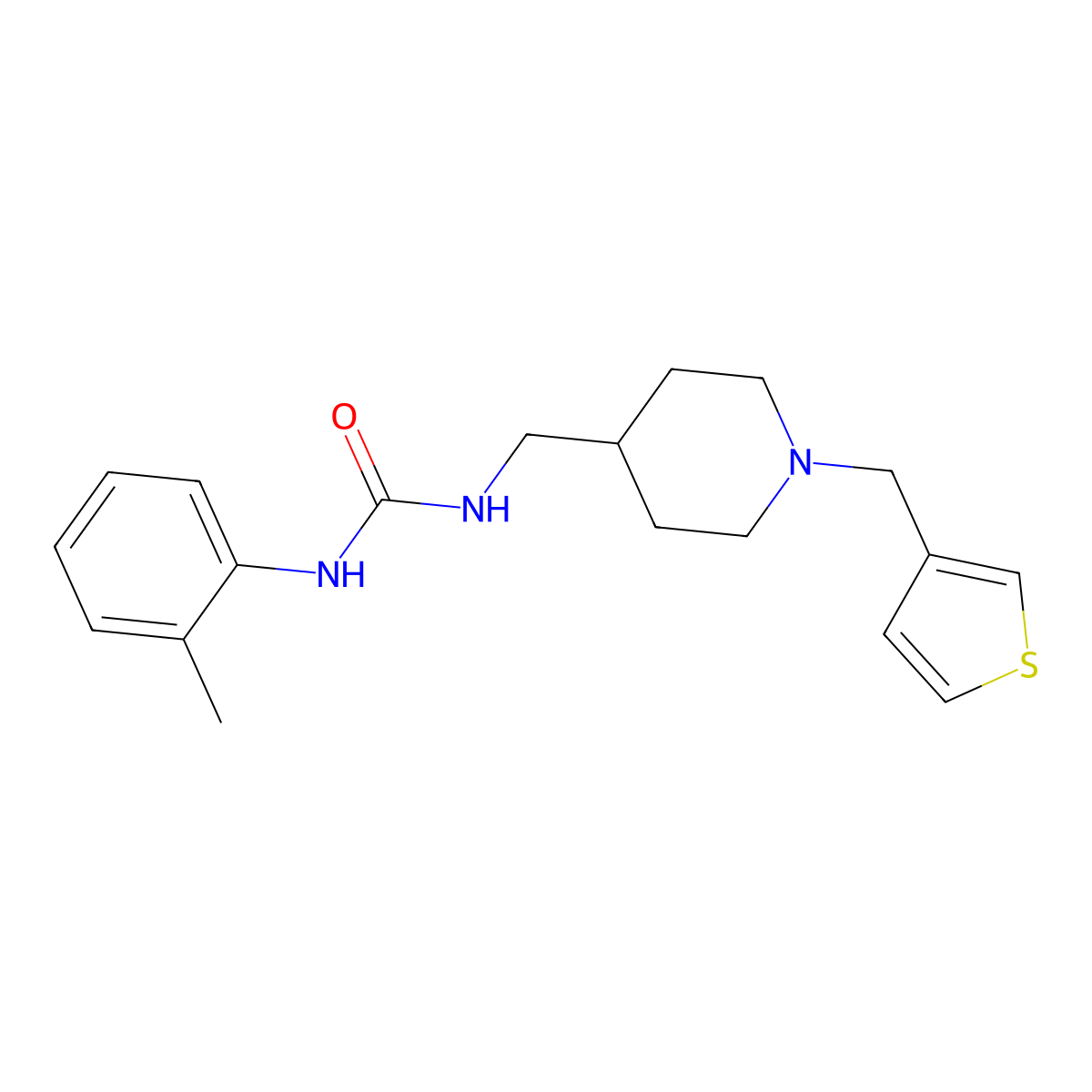 1-((1-(Thiophen-3-ylmethyl)piperidin-4-yl)methyl)-3-(o-tolyl)urea molecular structure, CAS 1235100-19-2