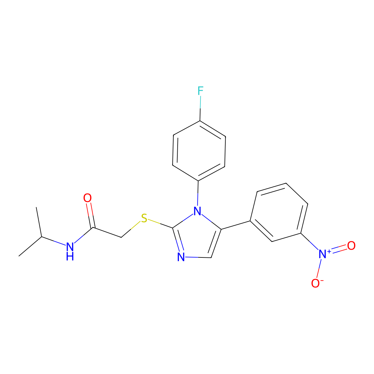 2-((1-(4-fluorophenyl)-5-(3-nitrophenyl)-1H-imidazol-2-yl)thio)-N-isopropylacetamide molecular structure, CAS 1235100-75-0
