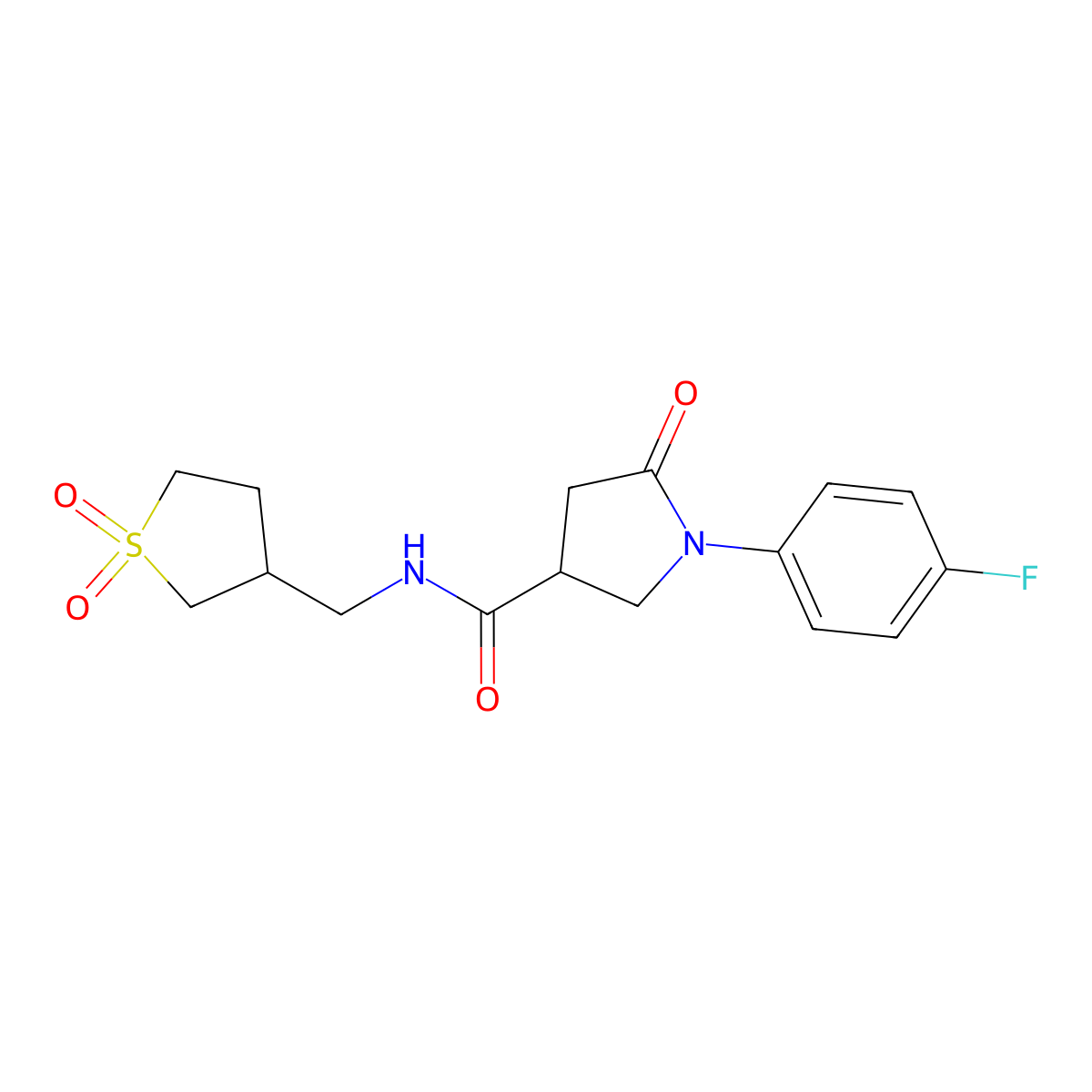 N-((1,1-dioxidotetrahydrothiophen-3-yl)methyl)-1-(4-fluorophenyl)-5-oxopyrrolidine-3-carboxamide molecular structure, CAS 1235101-06-0