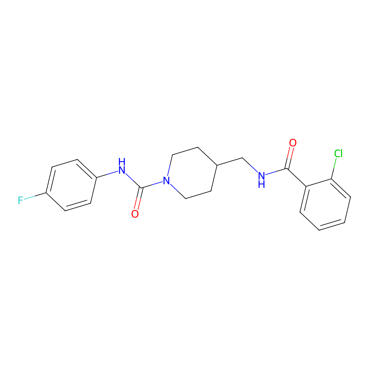 4-((2-chlorobenzamido)methyl)-N-(4-fluorophenyl)piperidine-1-carboxamide molecular structure, CAS 1235101-44-6