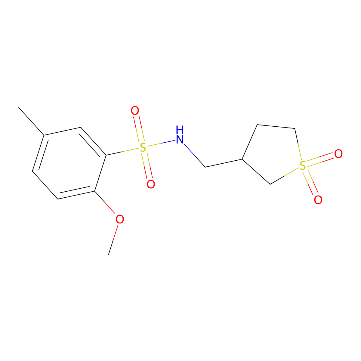 N-((1,1-dioxidotetrahydrothiophen-3-yl)methyl)-2-methoxy-5-methylbenzenesulfonamide molecular structure, CAS 1235101-69-5
