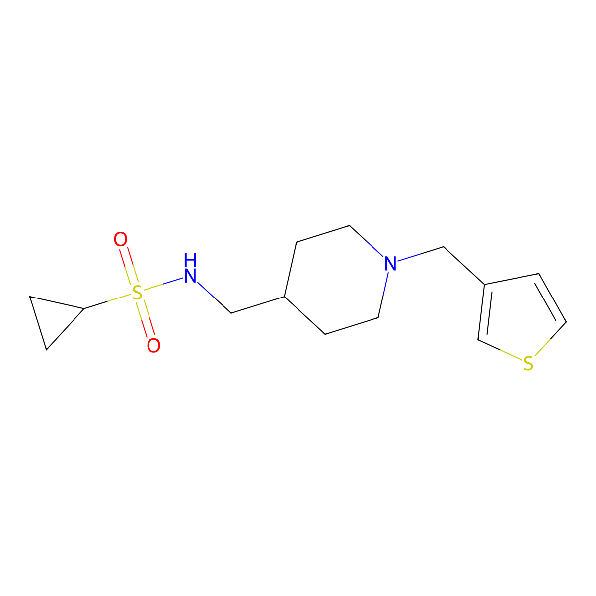 N-((1-(thiophen-3-ylmethyl)piperidin-4-yl)methyl)cyclopropanesulfonamide molecular structure, CAS 1235102-19-8