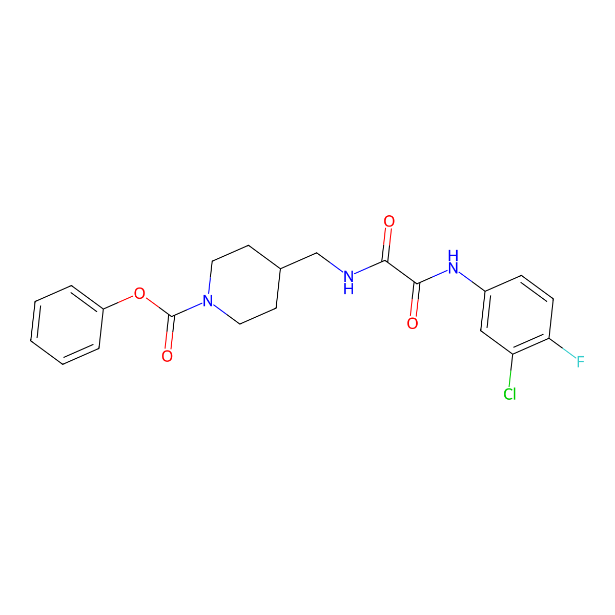 Phenyl 4-((2-((3-chloro-4-fluorophenyl)amino)-2-oxoacetamido)methyl)piperidine-1-carboxylate molecular structure, CAS 1235102-60-9