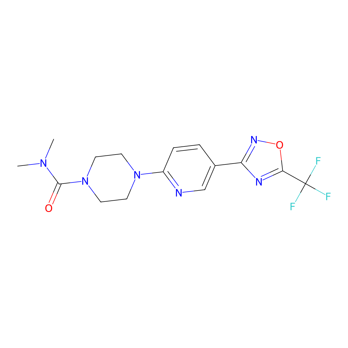 N,N-dimethyl-4-{5-[5-(trifluoromethyl)-1,2,4-oxadiazol-3-yl]pyridin-2-yl}piperazine-1-carboxamide molecular structure, CAS 1235102-81-4