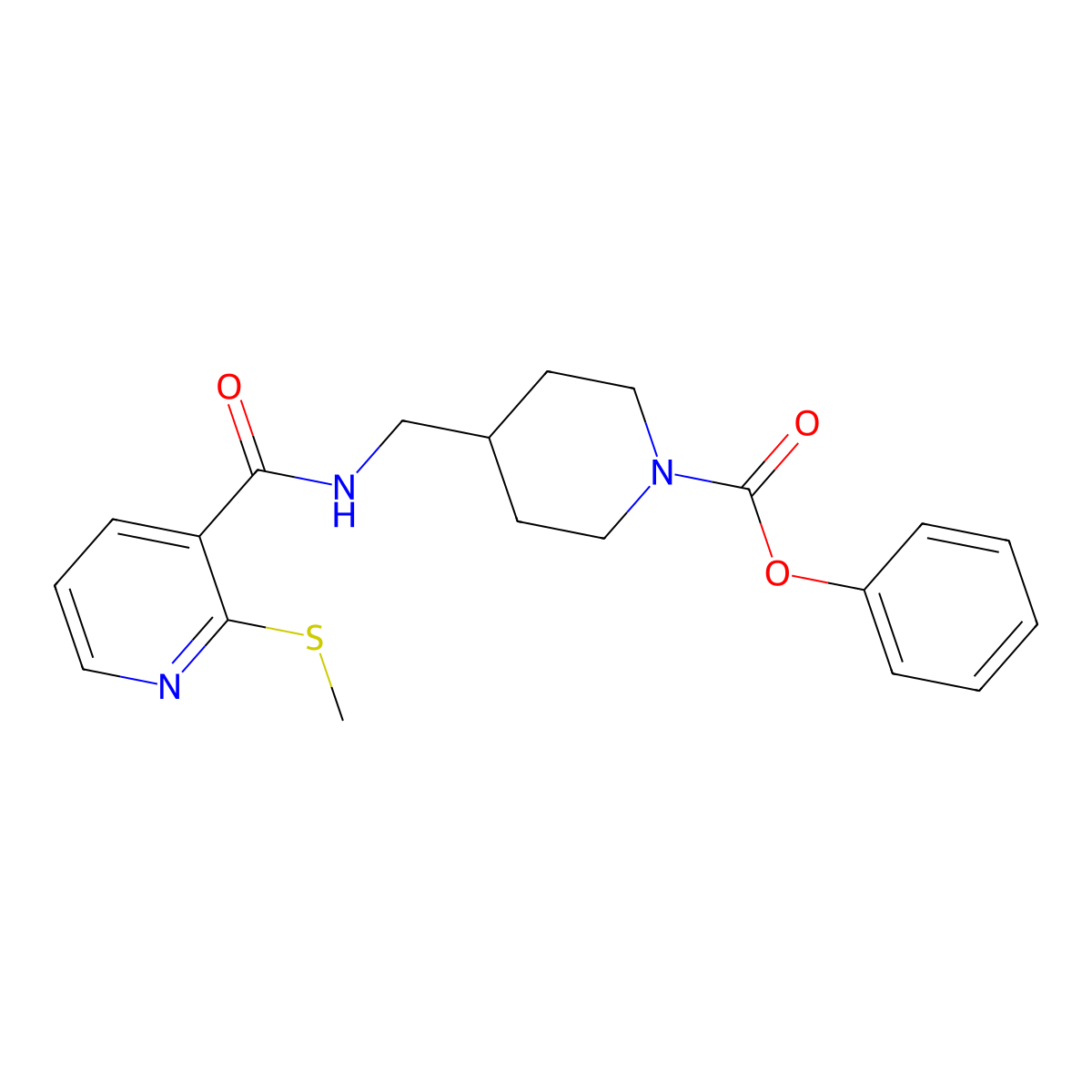 Phenyl 4-((2-(methylthio)nicotinamido)methyl)piperidine-1-carboxylate molecular structure, CAS 1235102-84-7