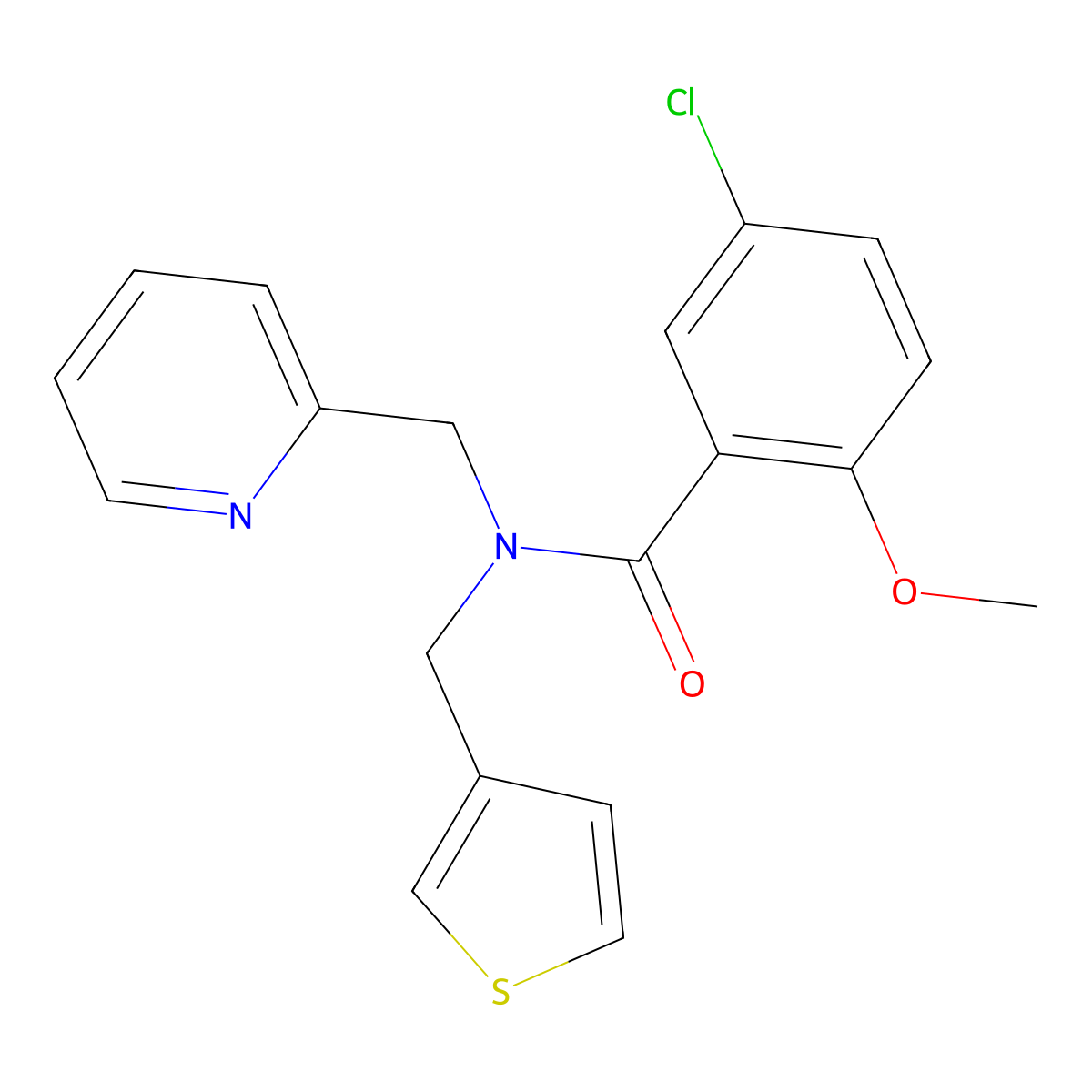 5-chloro-2-methoxy-N-(pyridin-2-ylmethyl)-N-(thiophen-3-ylmethyl)benzamide molecular structure, CAS 1235104-03-6