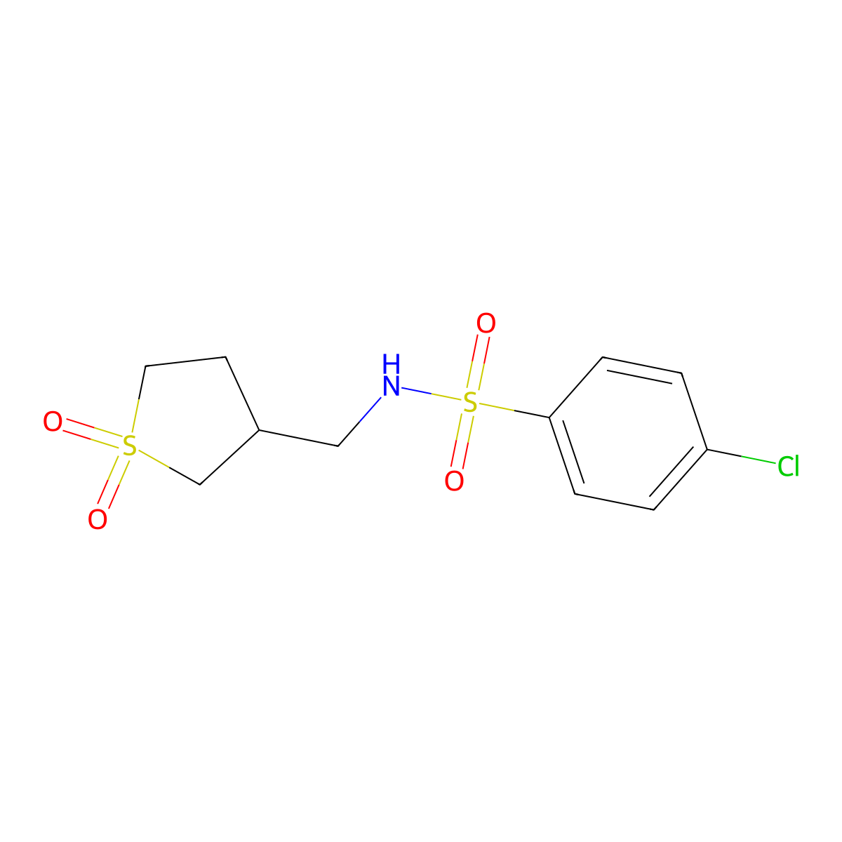 4-chloro-N-((1,1-dioxidotetrahydrothiophen-3-yl)methyl)benzenesulfonamide molecular structure, CAS 1235105-99-3