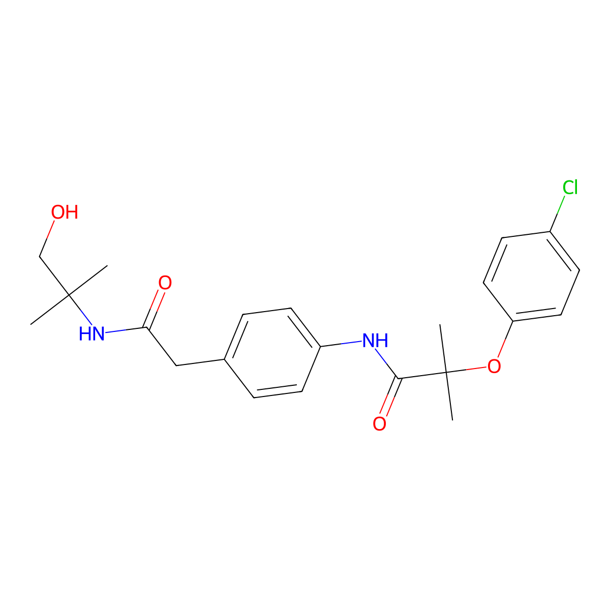 2-(4-chlorophenoxy)-N-(4-(2-((1-hydroxy-2-methylpropan-2-yl)amino)-2-oxoethyl)phenyl)-2-methylpropanamide molecular structure, CAS 1235107-20-6