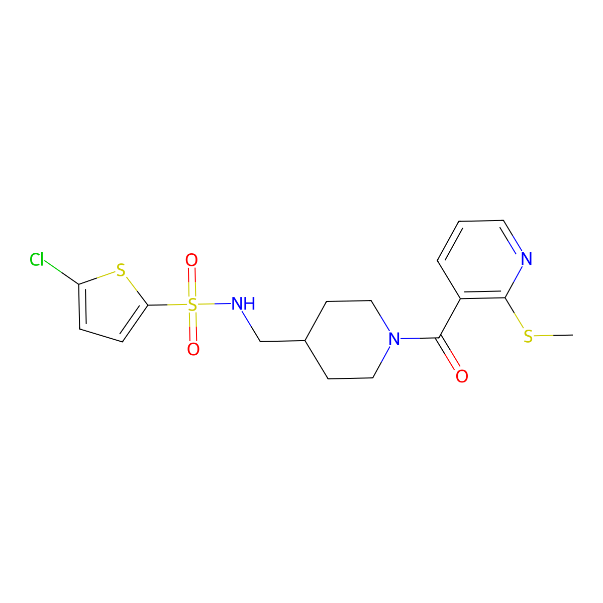 5-chloro-N-((1-(2-(methylthio)nicotinoyl)piperidin-4-yl)methyl)thiophene-2-sulfonamide molecular structure, CAS 1235107-24-0