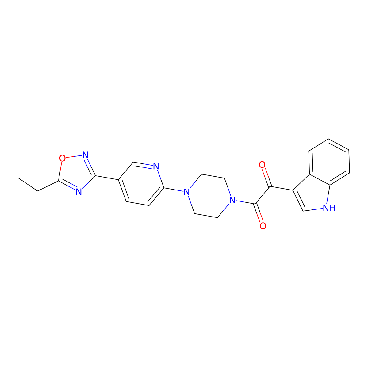 1-{4-[5-(5-ethyl-1,2,4-oxadiazol-3-yl)pyridin-2-yl]piperazin-1-yl}-2-(1H-indol-3-yl)ethane-1,2-dione molecular structure, CAS 1235108-22-1