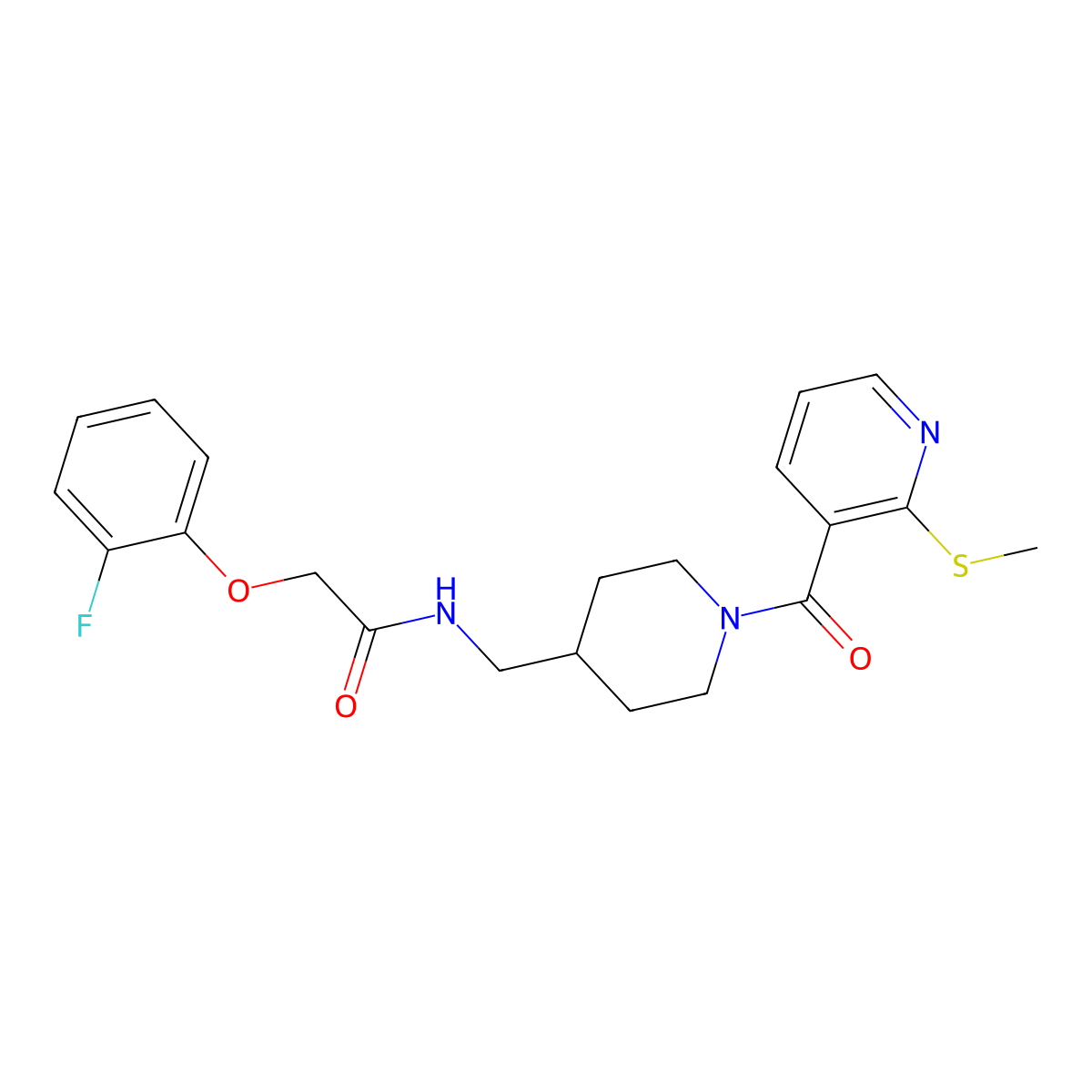 2-(2-fluorophenoxy)-N-((1-(2-(methylthio)nicotinoyl)piperidin-4-yl)methyl)acetamide molecular structure, CAS 1235108-28-7