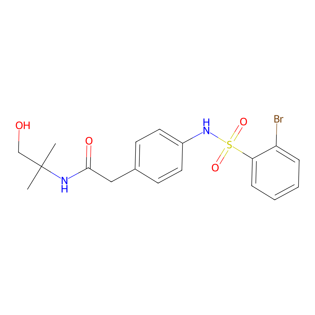 2-(4-(2-bromophenylsulfonamido)phenyl)-N-(1-hydroxy-2-methylpropan-2-yl)acetamide molecular structure, CAS 1235108-79-8