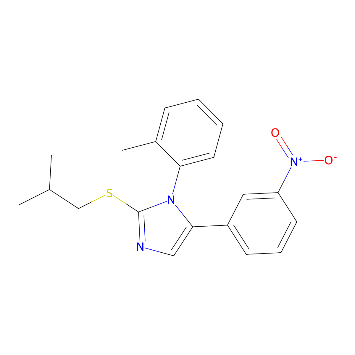 2-(isobutylthio)-5-(3-nitrophenyl)-1-(o-tolyl)-1H-imidazole molecular structure, CAS 1235110-34-5