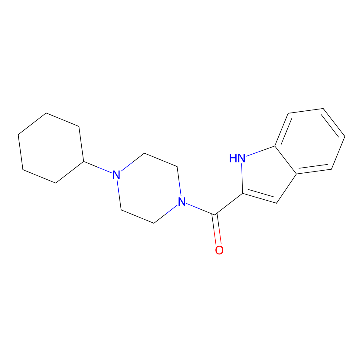 (4-cyclohexylpiperazin-1-yl)(1H-indol-2-yl)methanone molecular structure, CAS 1235114-72-3