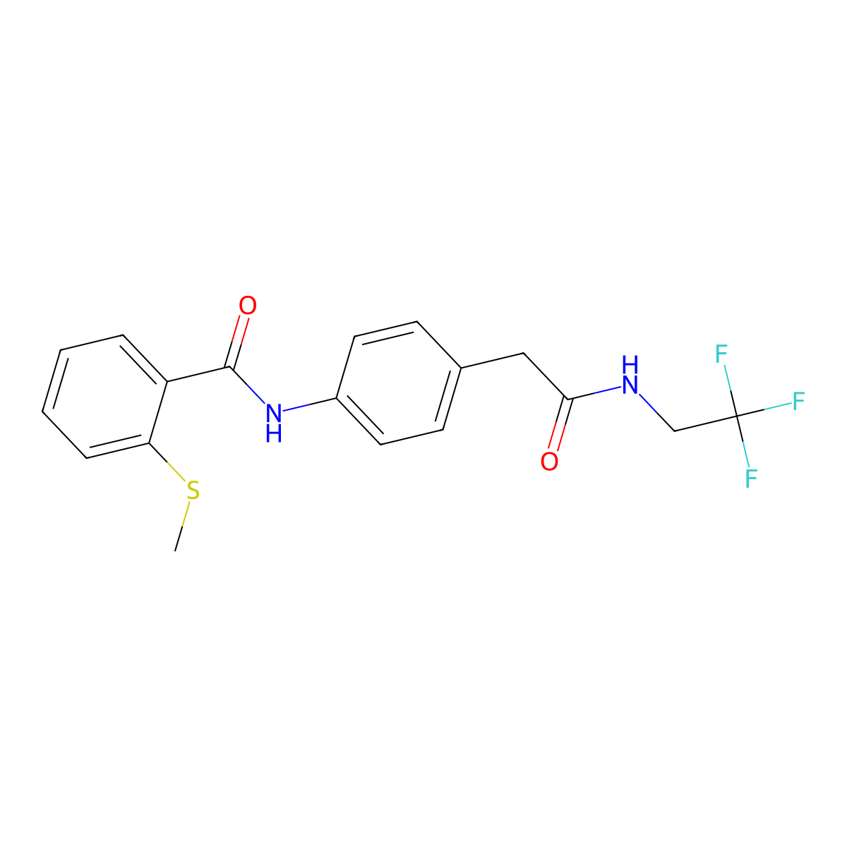 2-(methylthio)-N-(4-(2-oxo-2-((2,2,2-trifluoroethyl)amino)ethyl)phenyl)benzamide molecular structure, CAS 1235115-67-9