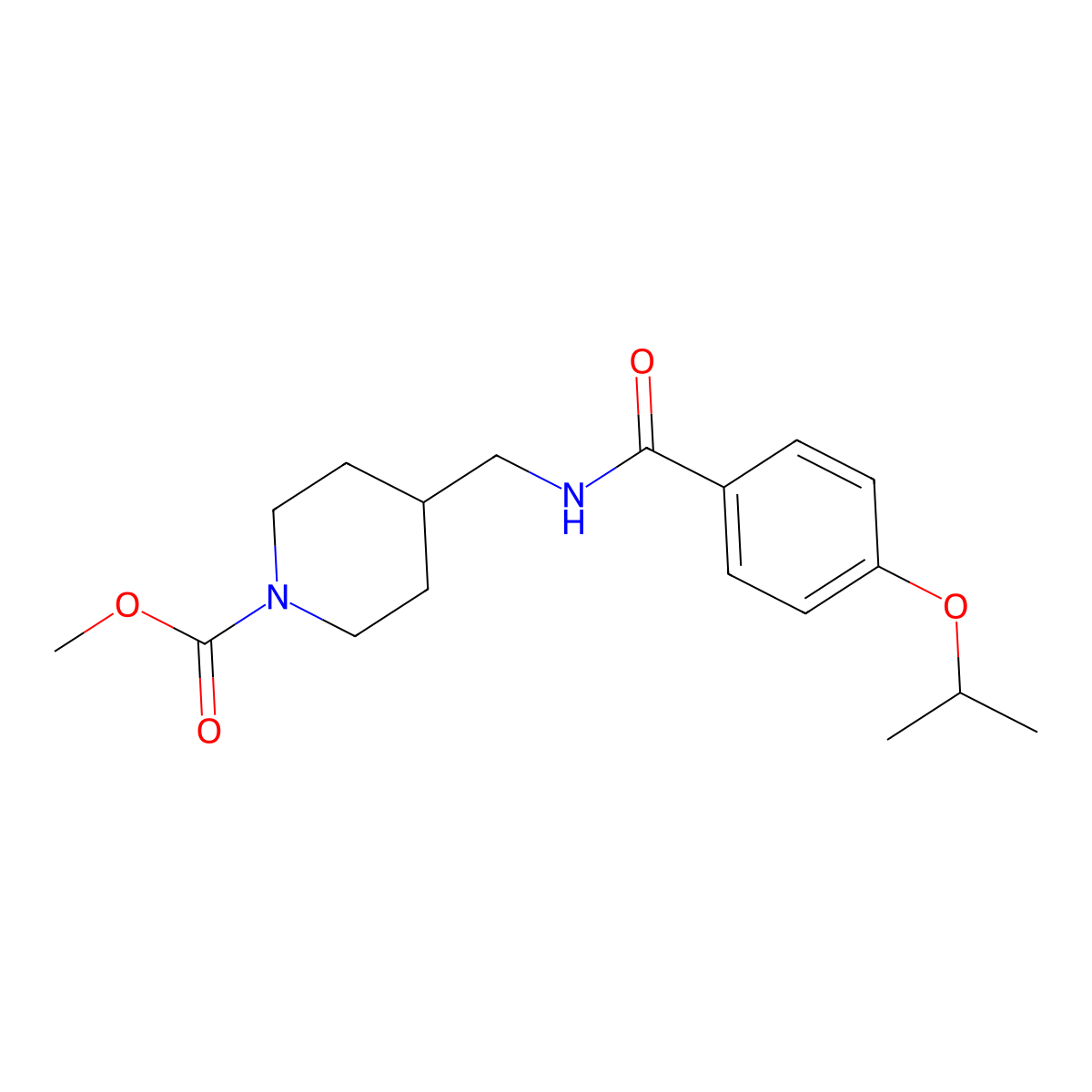 Methyl 4-((4-isopropoxybenzamido)methyl)piperidine-1-carboxylate molecular structure, CAS 1235116-62-7