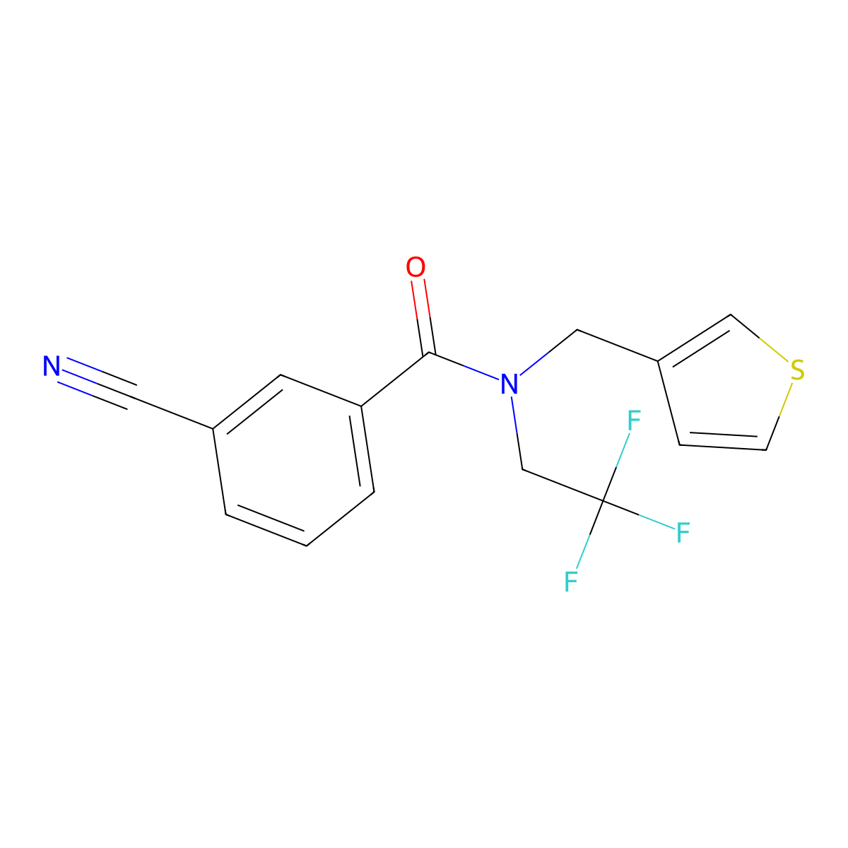 3-cyano-N-(thiophen-3-ylmethyl)-N-(2,2,2-trifluoroethyl)benzamide molecular structure, CAS 1235117-59-5