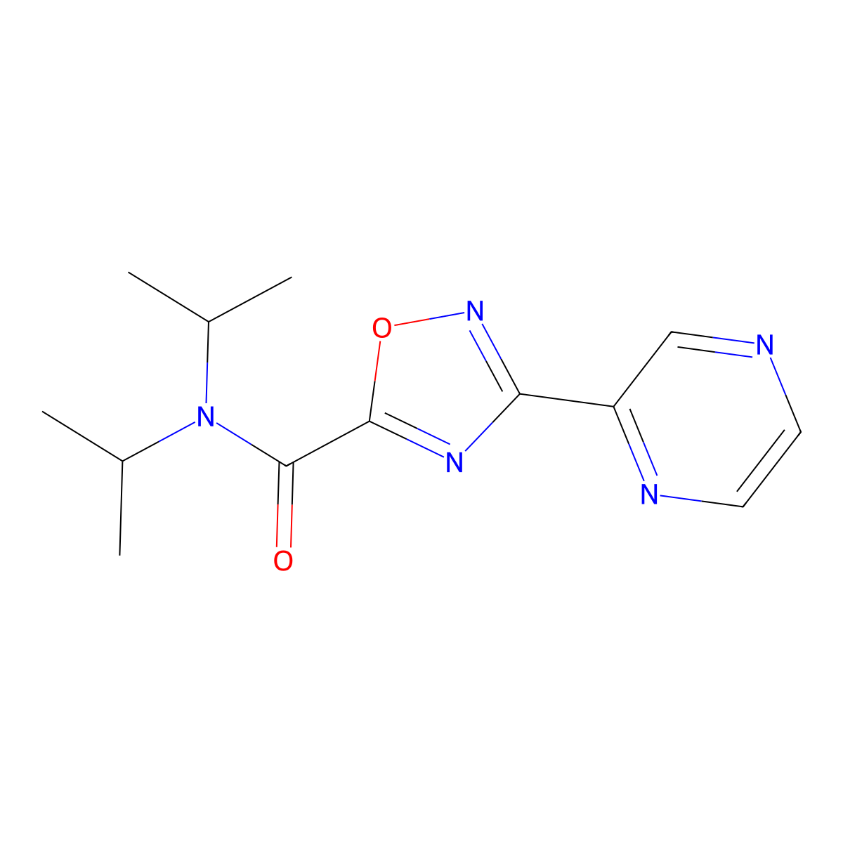 N,N-diisopropyl-3-(pyrazin-2-yl)-1,2,4-oxadiazole-5-carboxamide molecular structure, CAS 1235118-70-3