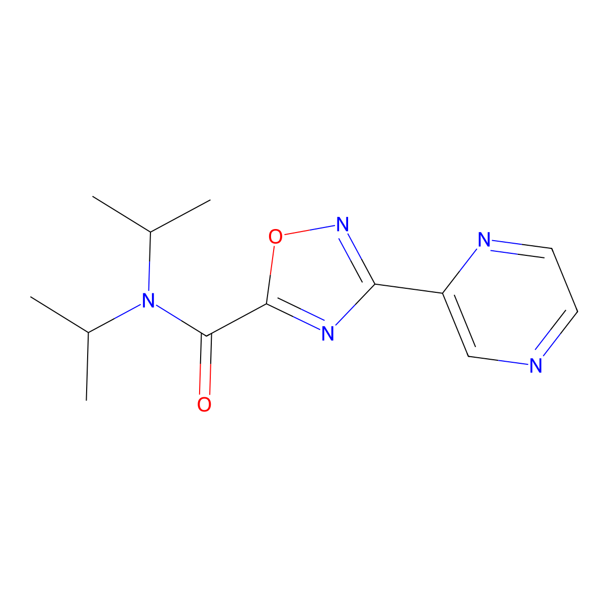 N,N-diisopropyl-3-(pyrazin-2-yl)-1,2,4-oxadiazole-5-carboxamide molecular structure, CAS 1235118-70-3