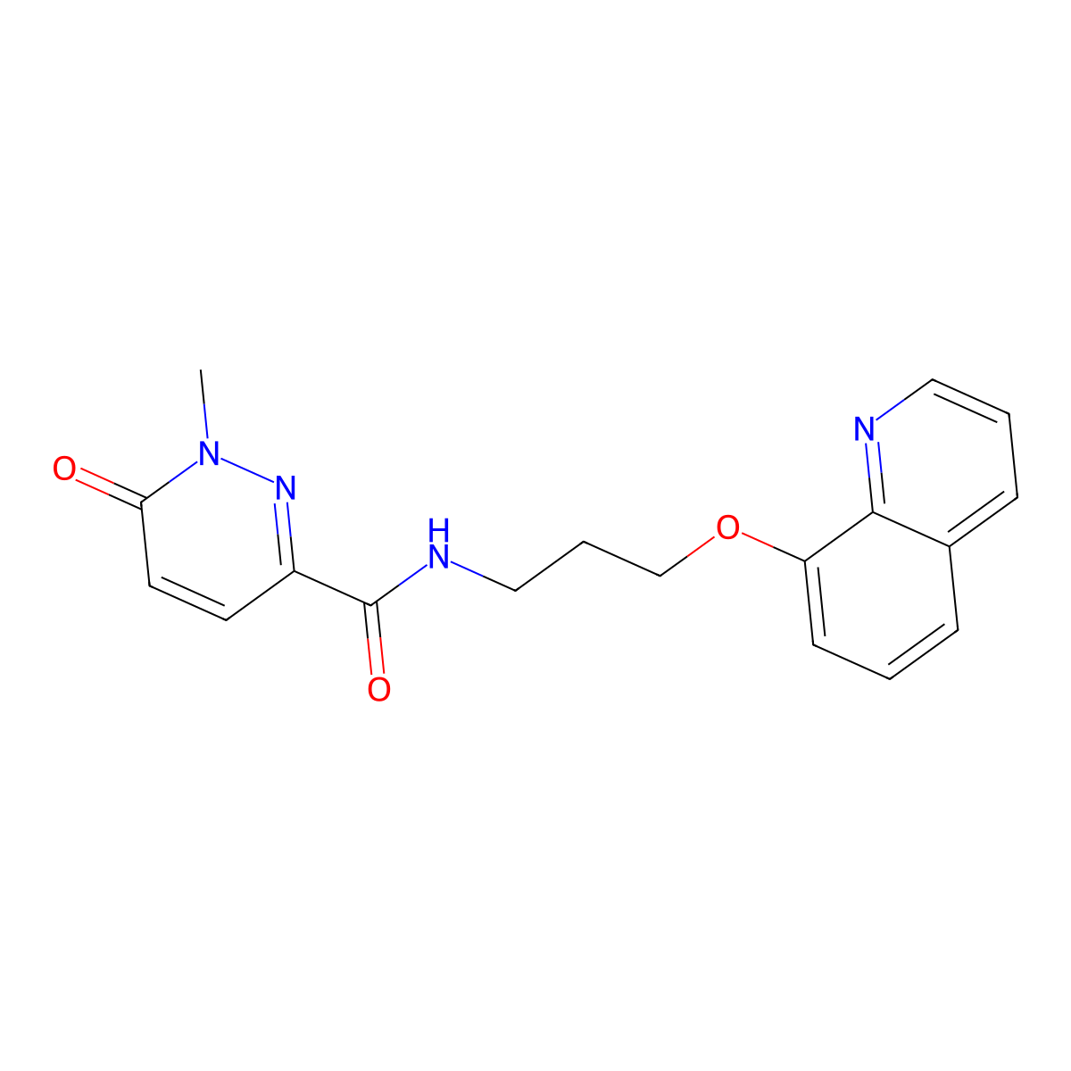 1-methyl-6-oxo-N-[3-(quinolin-8-yloxy)propyl]-1,6-dihydropyridazine-3-carboxamide molecular structure, CAS 1235118-73-6
