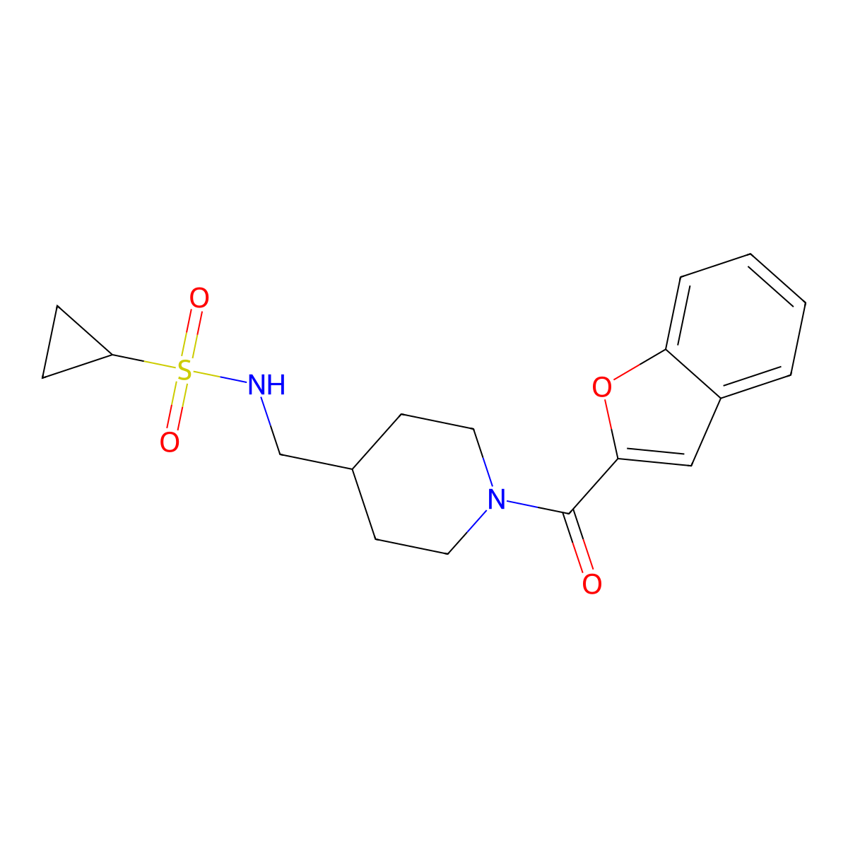 N-((1-(benzofuran-2-carbonyl)piperidin-4-yl)methyl)cyclopropanesulfonamide molecular structure, CAS 1235119-37-5