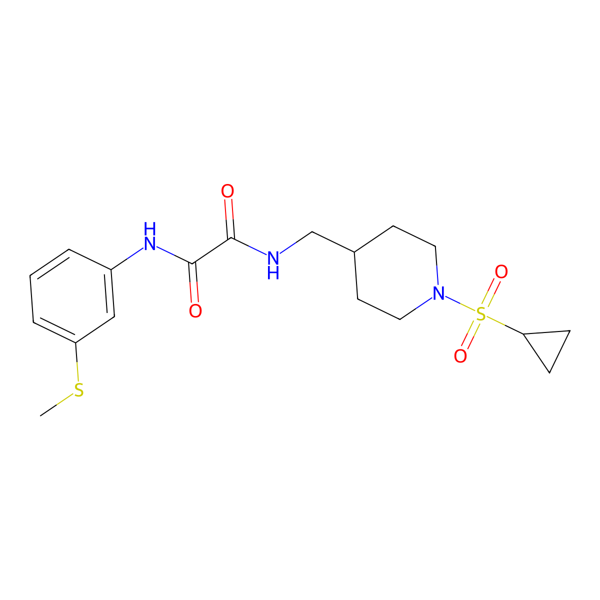 N1-((1-(cyclopropylsulfonyl)piperidin-4-yl)methyl)-N2-(3-(methylthio)phenyl)oxalamide molecular structure, CAS 1235119-40-0
