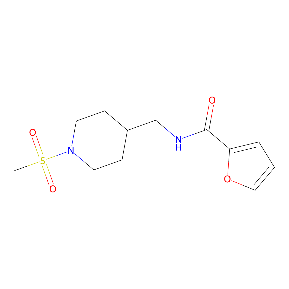 N-((1-(methylsulfonyl)piperidin-4-yl)methyl)furan-2-carboxamide molecular structure, CAS 1235119-69-3