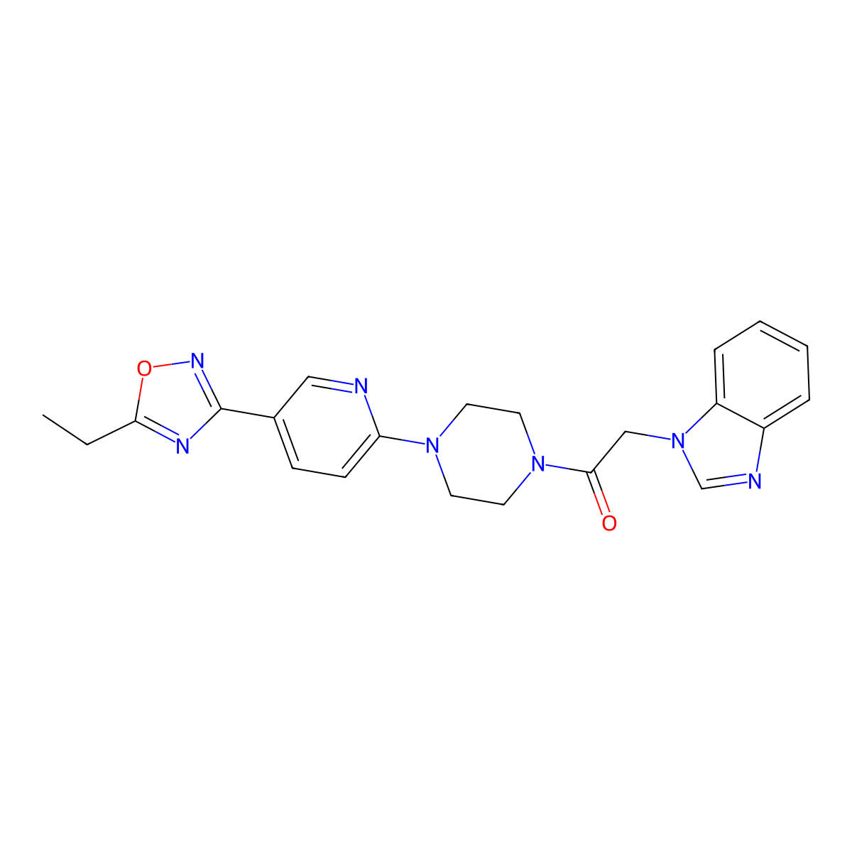 2-(1H-benzo[d]imidazol-1-yl)-1-(4-(5-(5-ethyl-1,2,4-oxadiazol-3-yl)pyridin-2-yl)piperazin-1-yl)ethanone molecular structure, CAS 1235119-84-2