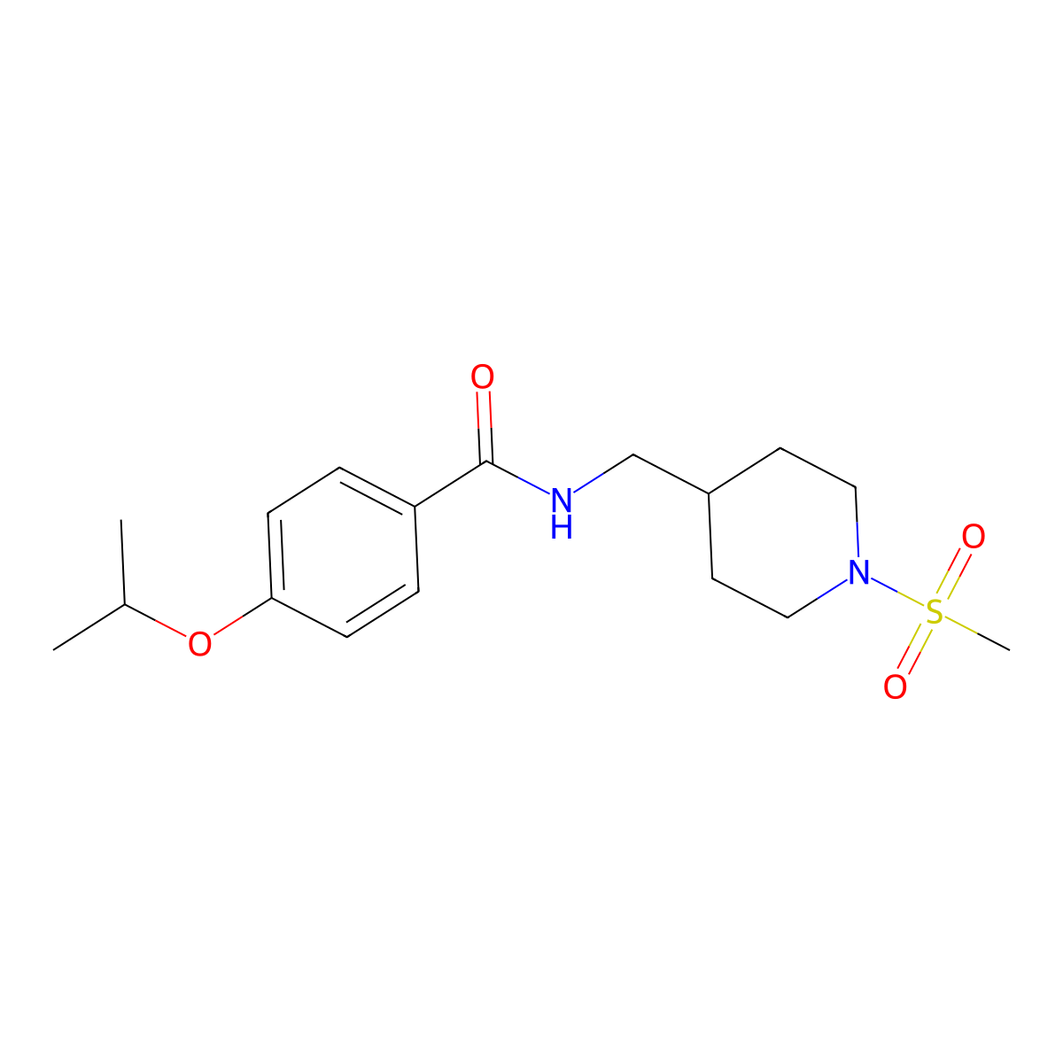 4-isopropoxy-N-((1-(methylsulfonyl)piperidin-4-yl)methyl)benzamide molecular structure, CAS 1235120-82-7