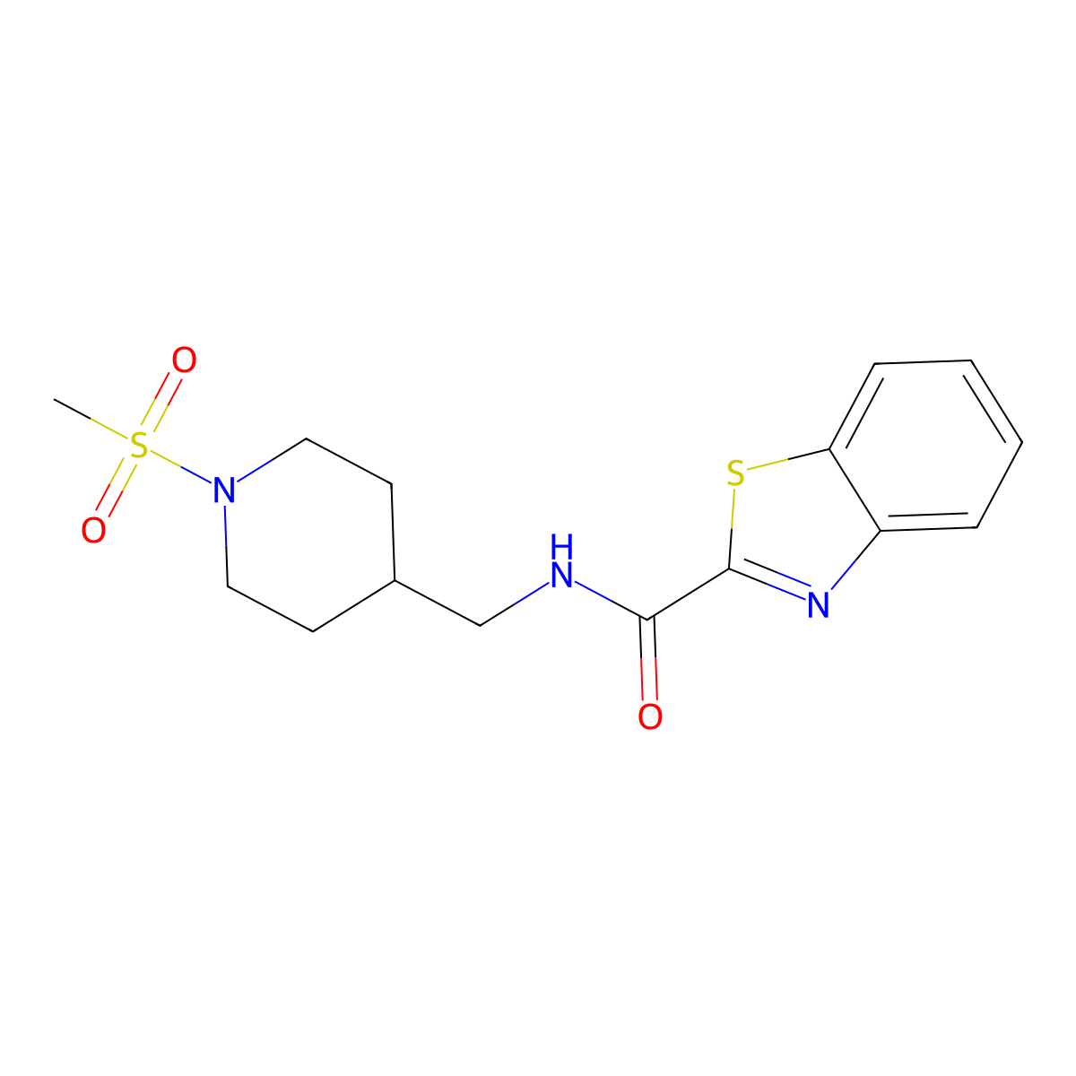 N-((1-(methylsulfonyl)piperidin-4-yl)methyl)benzo[d]thiazole-2-carboxamide molecular structure, CAS 1235120-98-5