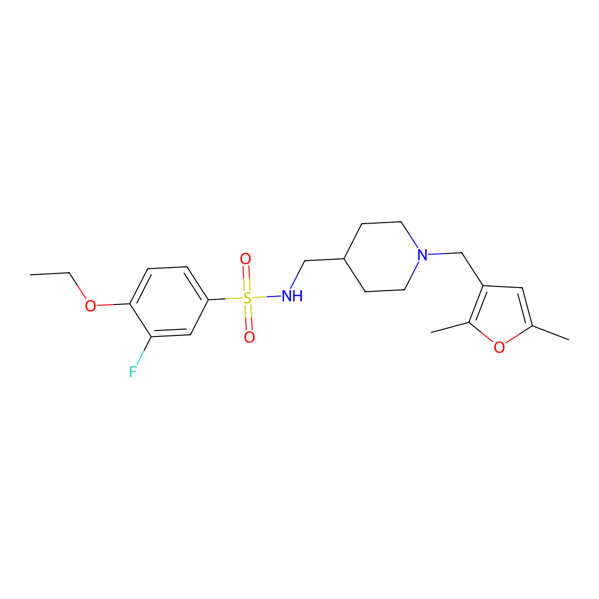 N-((1-((2,5-dimethylfuran-3-yl)methyl)piperidin-4-yl)methyl)-4-ethoxy-3-fluorobenzenesulfonamide molecular structure, CAS 1235121-11-5