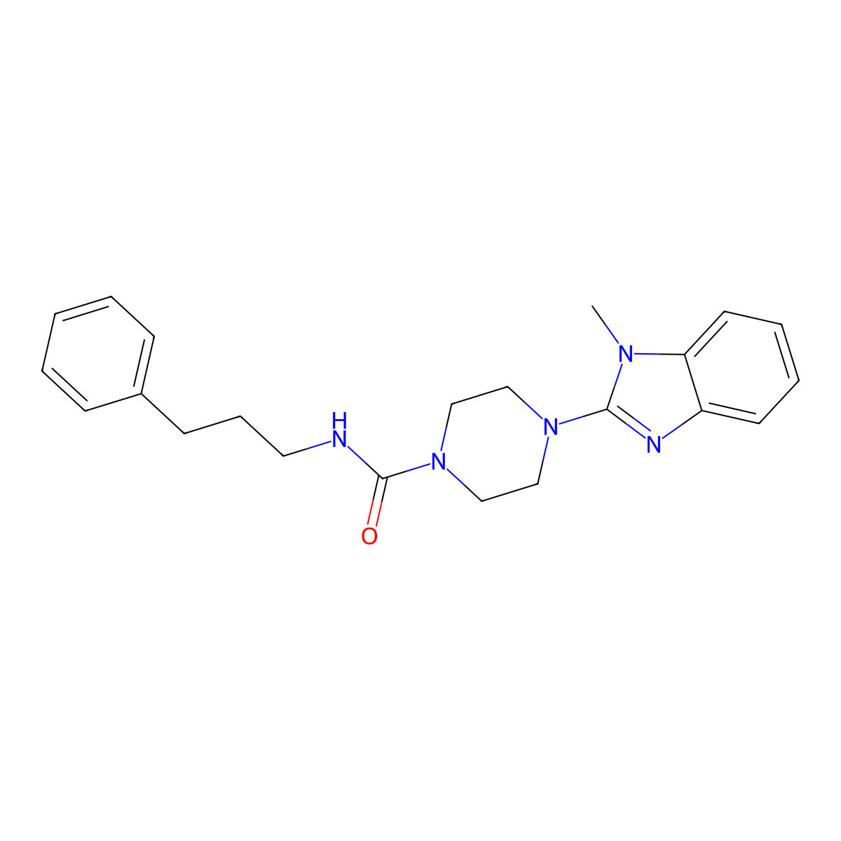 4-(1-methyl-1H-benzo[d]imidazol-2-yl)-N-(3-phenylpropyl)piperazine-1-carboxamide molecular structure, CAS 1235121-78-4