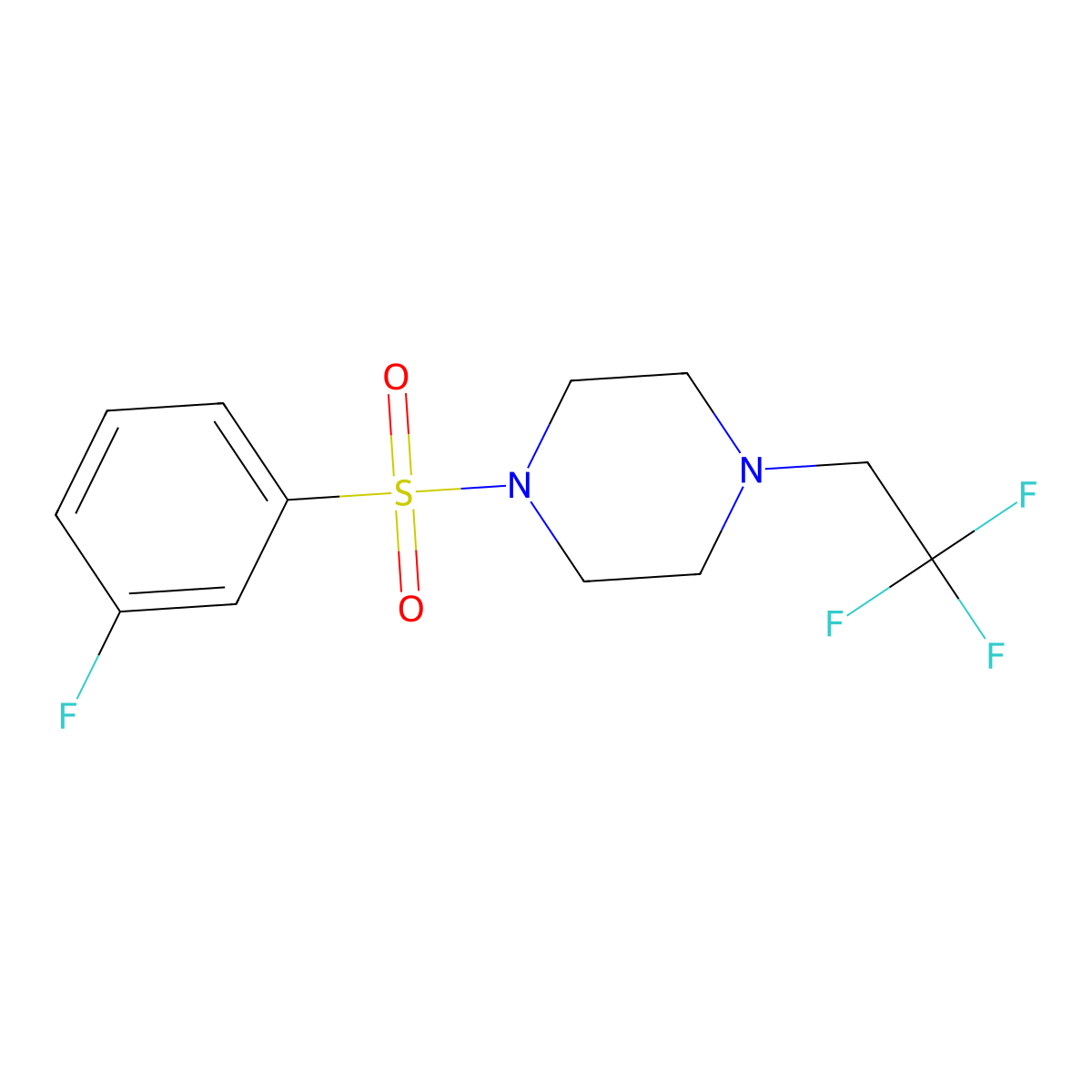 1-((3-Fluorophenyl)sulfonyl)-4-(2,2,2-trifluoroethyl)piperazine molecular structure, CAS 1235121-91-1