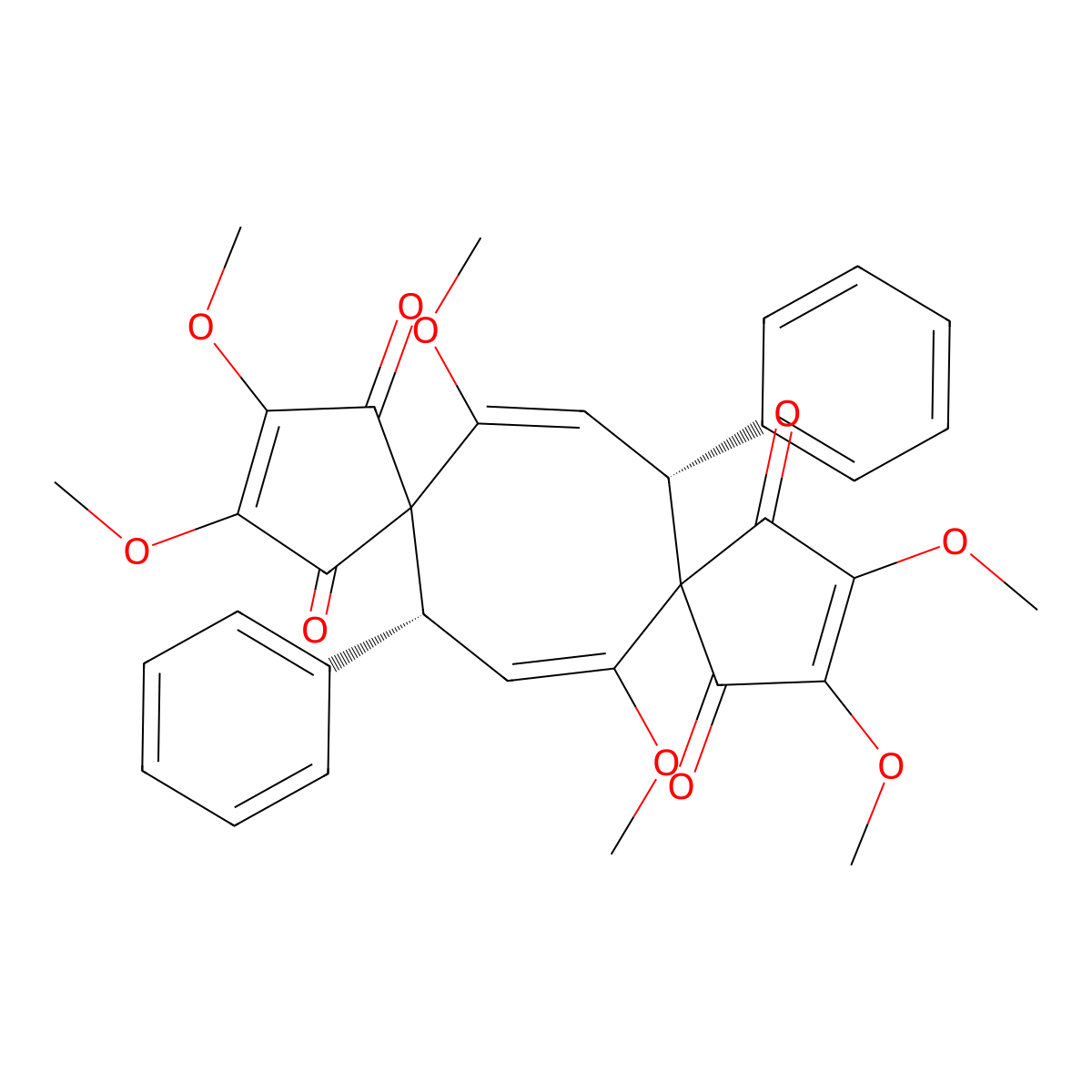 (6R,14R)-2,3,8,11,12,16-hexamethoxy-6,14-diphenyldispiro[4.3.49.35]hexadeca-2,7,11,15-tetraene-1,4,10,13-tetrone molecular structure, CAS 1235126-46-1