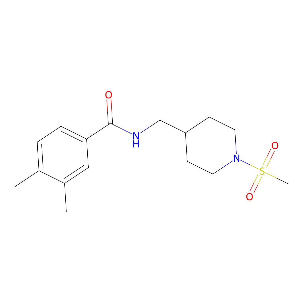 3,4-dimethyl-N-((1-(methylsulfonyl)piperidin-4-yl)methyl)benzamide molecular structure, CAS 1235135-87-1