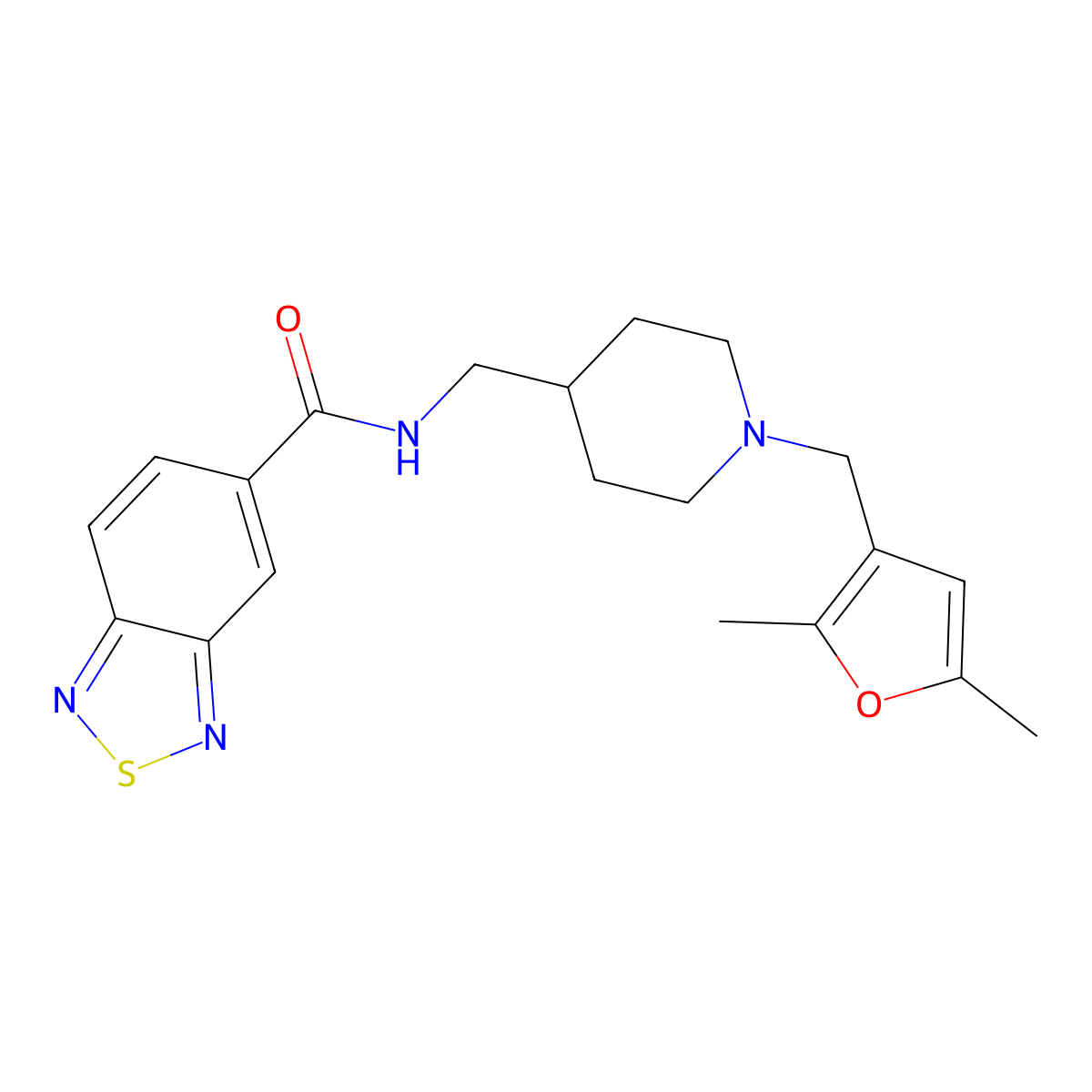 N-((1-((2,5-dimethylfuran-3-yl)methyl)piperidin-4-yl)methyl)benzo[c][1,2,5]thiadiazole-5-carboxamide molecular structure, CAS 1235135-95-1