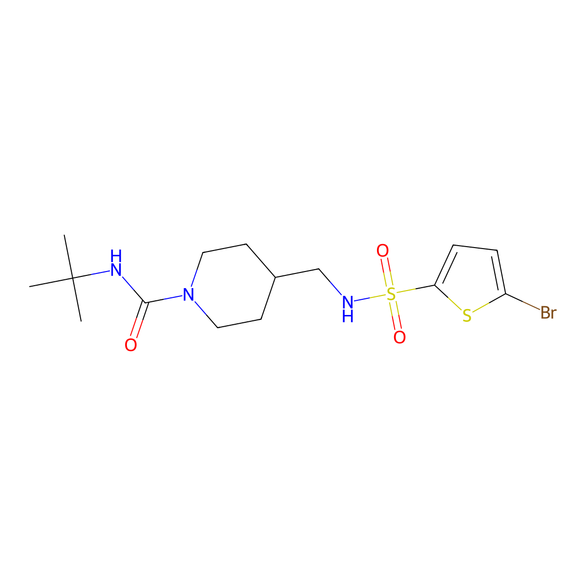 4-((5-bromothiophene-2-sulfonamido)methyl)-N-(tert-butyl)piperidine-1-carboxamide molecular structure, CAS 1235137-01-5