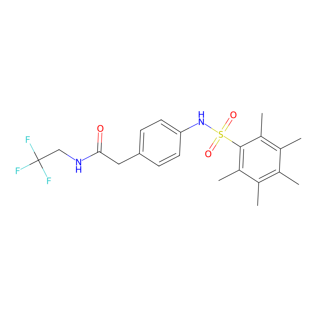 2-[4-(2,3,4,5,6-pentamethylbenzenesulfonamido)phenyl]-N-(2,2,2-trifluoroethyl)acetamide molecular structure, CAS 1235137-79-7