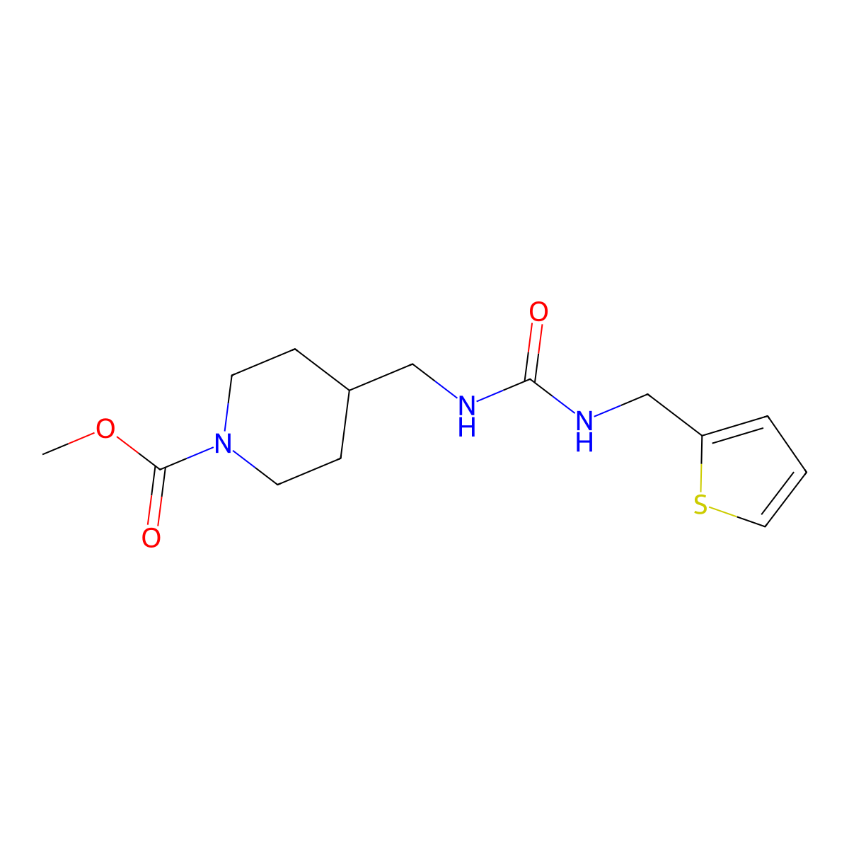 Methyl 4-((3-(thiophen-2-ylmethyl)ureido)methyl)piperidine-1-carboxylate molecular structure, CAS 1235138-17-6