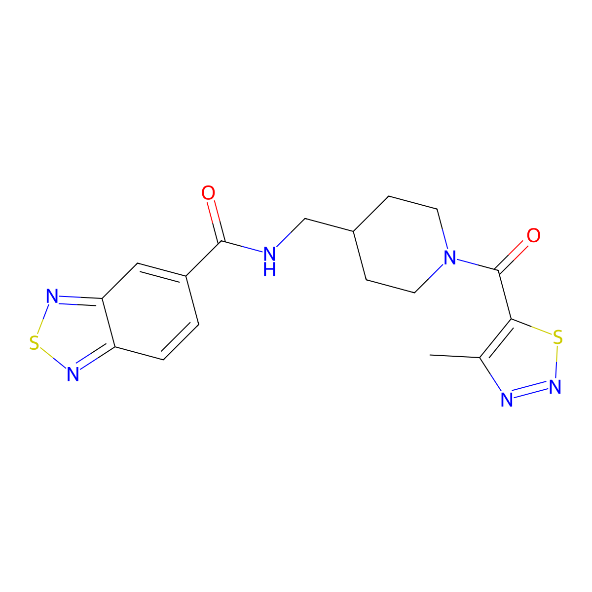 N-((1-(4-methyl-1,2,3-thiadiazole-5-carbonyl)piperidin-4-yl)methyl)benzo[c][1,2,5]thiadiazole-5-carboxamide molecular structure, CAS 1235140-33-6